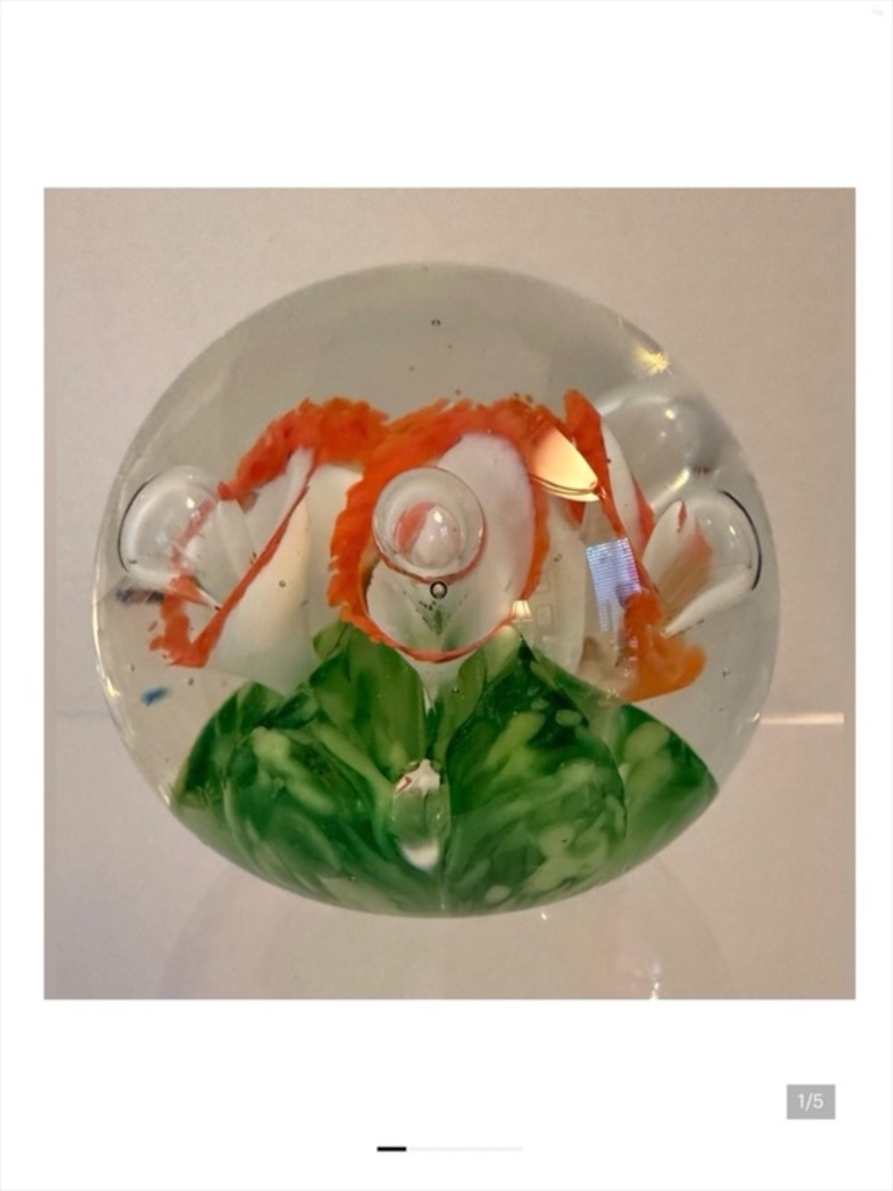 Vintage St. Clair Orange Trumpet Hand Blown Paperweight